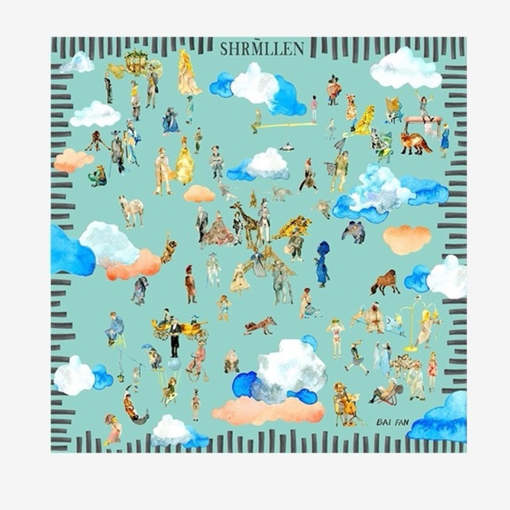 Women 100% Silk Watercolor Art Square Scarf